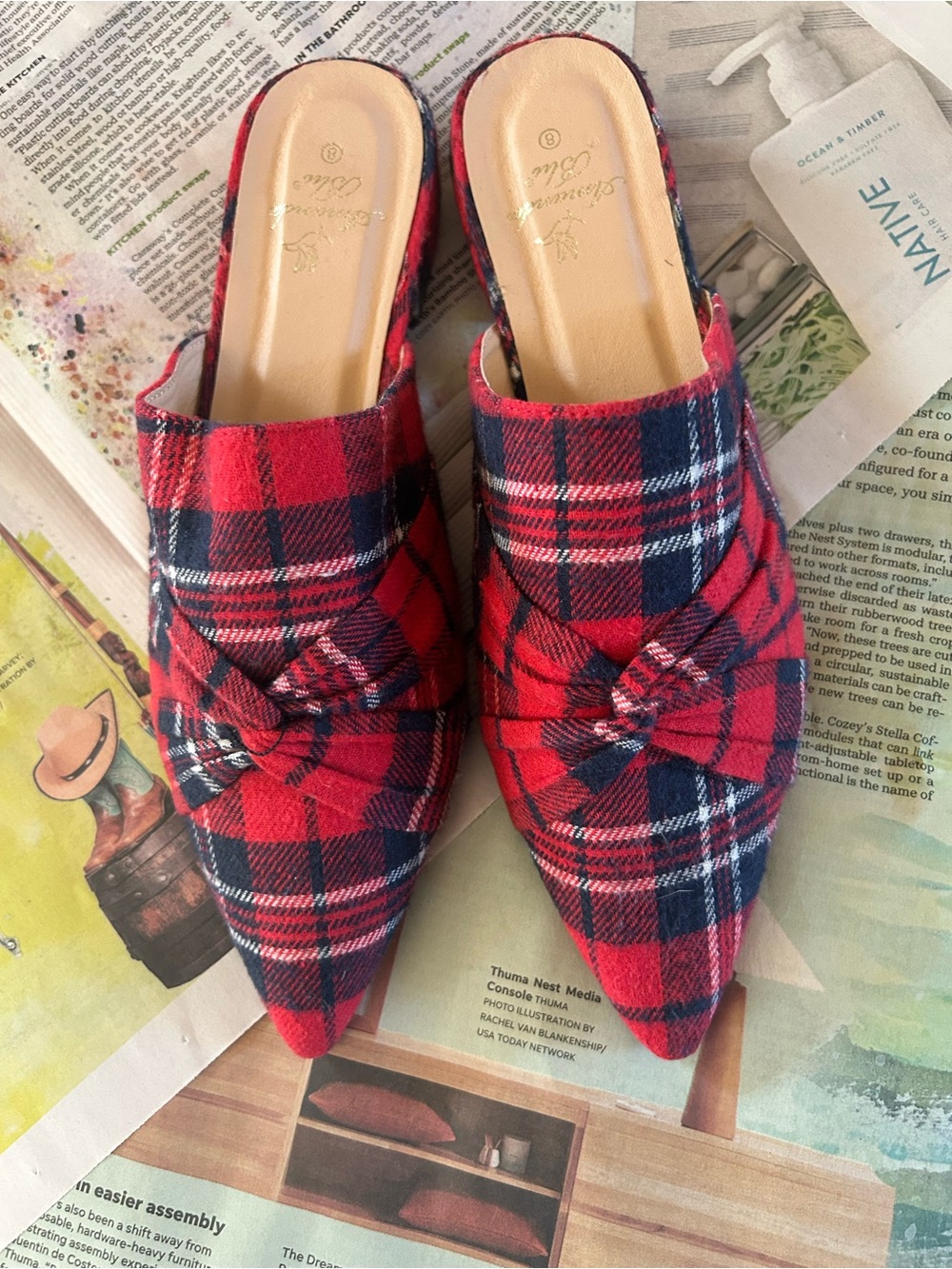 Amanda Blu Halle Red Plaid Mules Sz 8